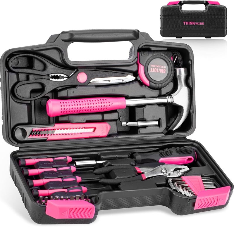 THINKWORK Pink Tool Set - 40 Piece General Household Hand Tool Kit with Storage Toolbox, Small Basic Tool Set Perfect for DIY, Home, Office, Garage and College Dormitory Use - Christmas Gift for Women - Image 1
